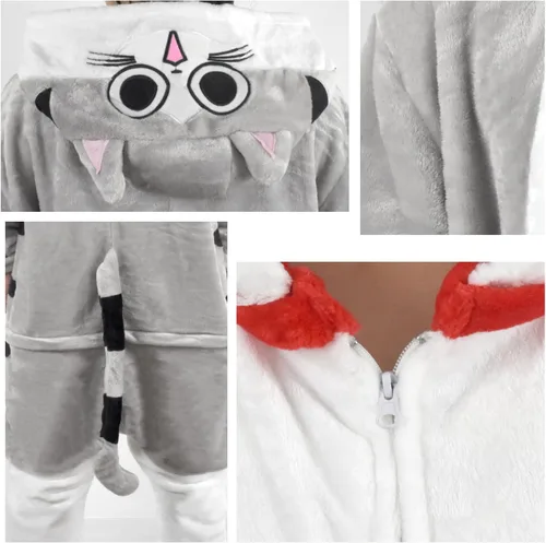 Vista 4 de U-ParBoo Pijama mameluco para adultos de franela con dibujos animados de animales para cosplay de Halloween