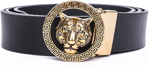 Vista 6 de Cinturón de cuero de vaca original con hebilla de tigre de oro y plata de lujo para hombre de 1.378 in
