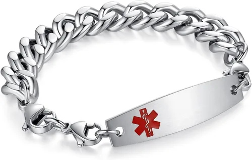 Vista 167 de Brazaletes de alerta médica ajustables de 7.5" a 9" para mujer/hombre, de acero inoxidable, intercambiables Cadena de bloque