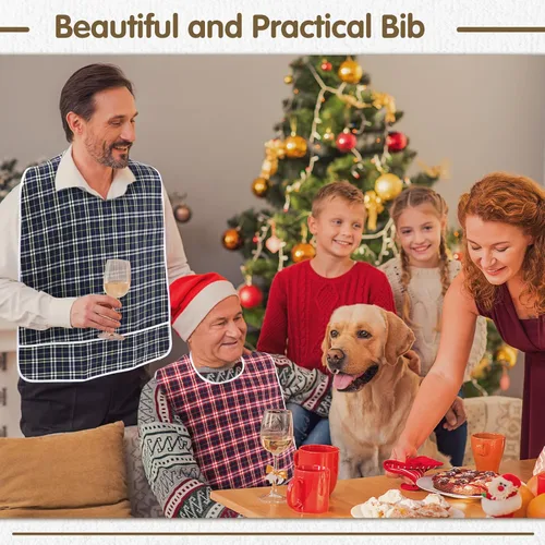 Vista 6 de Toulite 3 baberos para adultos para comer, baberos extra grandes para adultos para hombres mayores, babero impermeable para adultos con recogedor