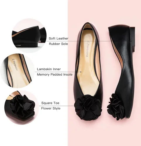 Vista 5 de C.Paravano Zapatos planos de ballet para mujer con punta cuadrada y diseño Negro