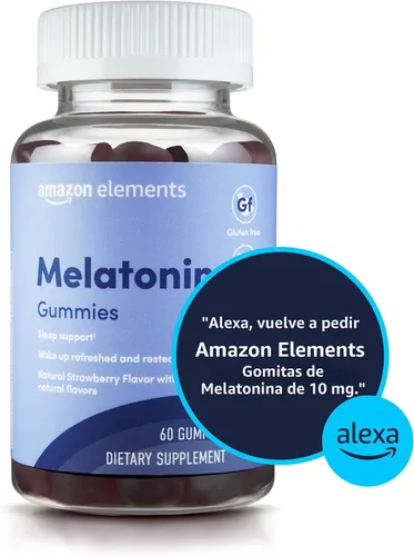 Vista 4 de Amazon Elements Gomitas de melatonina, fresa, apoyo para dormir, 10 mg, 60 unidades (anteriormente Revly)