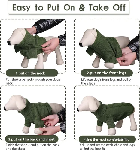 Vista 5 de Queenmore - Suéter de punto trenzado con cuello alto para perros pequeños, para climas fríos, para chihuahua, bulldog, teckel, carlino y yorkie, XS