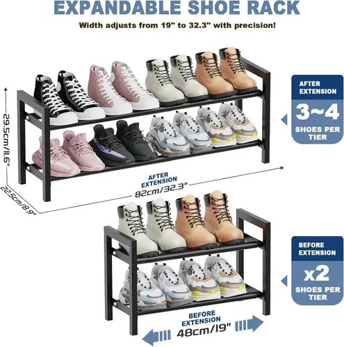 Vista 3 de Mavivegue Zapatero expandible, organizador de zapatos ajustable de 2 niveles, estante de zapatos para armario, entrada, puerta delantera