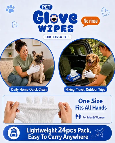 Vista 5 de Pet Glove Wipes for Dogs and Cats,Disposable Pet Grooming Gloves 24 Count - Blue