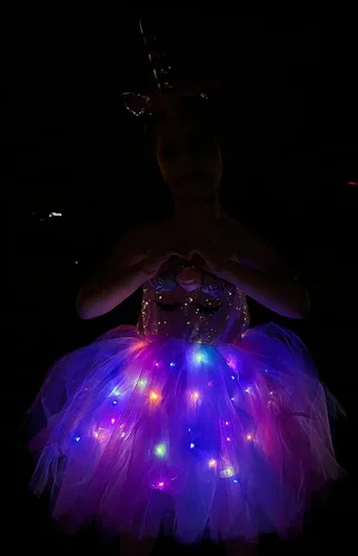 Vista 3 de KAKALVER Unicorn Dress for Girls Unicorn Costume LED Light Up for Dress up Halloween Birthday Party Decoration Unicorn Gifts