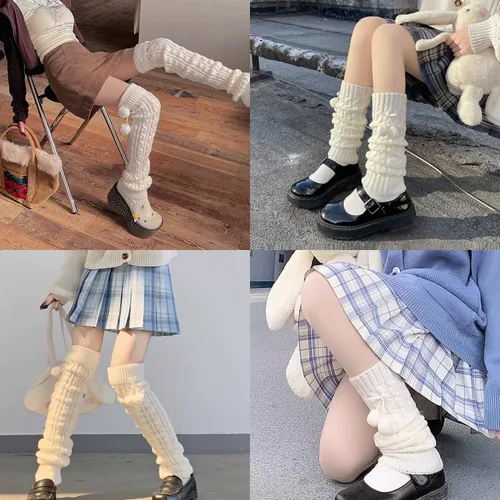 Vista 6 de Calentadores de piernas Harajuku con botón de encaje de punto Harajuku estilo japonés Kawaii Lolita gótico acampanado y holgado