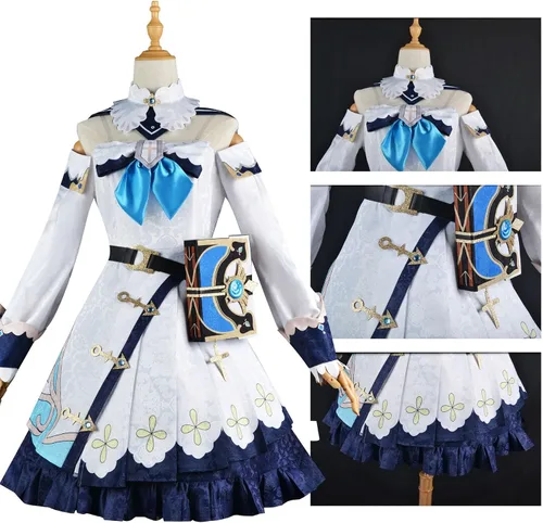 Vista 4 de Game Genshin Impact Barbara - Disfraz de cosplay para niña, vestido con accesorios para Halloween