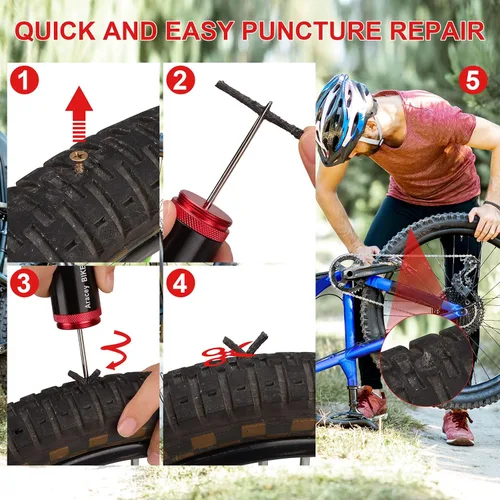 Vista 5 de Kit de reparación de neumáticos de bicicleta sin cámara para neumáticos de bicicleta de montaña y carretera, resma combinada, aspecto de cápsula