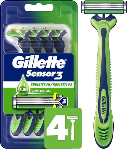 Vista 10 de Gillette Sensor3 Sensitive - Maquinilla de afeitar desechable para hombre, 4 maquinillas de afeitar