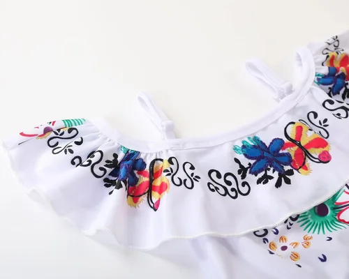 Vista 2 de Traje de baño de dos piezas para niñas con hombros descubiertos y volantes traje de baño de princesa