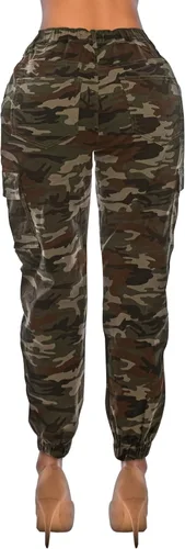 Vista 2 de Pantalones deportivos de cintura alta para mujer, pantalones deportivos casuales con cintura elástica tipo cargo con 6 bolsillos, Camuflaje C-01, 3X
