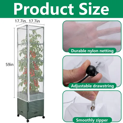 Vista 2 de 2 piezas de red para pájaros de jardín para jaula cuadrada de tomate, 59 x 17.7 pulgadas, barrera de insectos y pájaros, red de jaula de tomate
