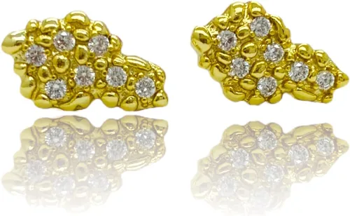 Vista 3 de Aretes de tuerca de plata de ley 925 con acabado de oro amarillo de 18 quilates para hombre