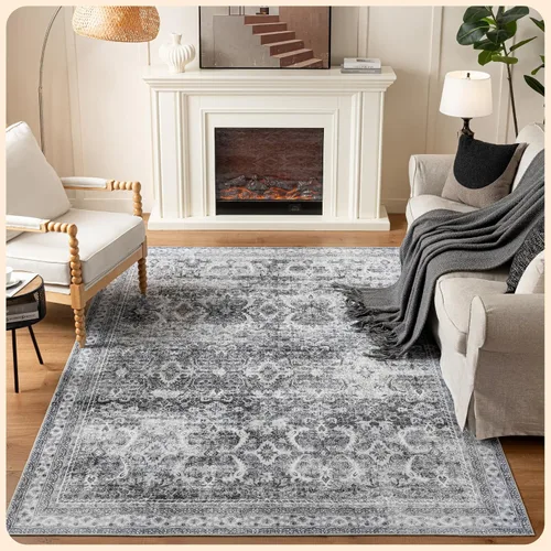 Vista 403 de Istana Alfombra larga antideslizante de 2.5 x 8 para el hogar, para pasillo y cocina, lavable, sedosa y suave al tacto, elegante, color azul y marfil