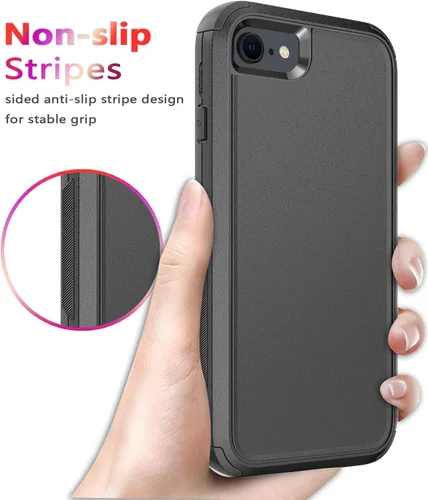 Vista 5 de Diverbox Funda diseñada para iPhone SE con protector de pantalla, resistente a los golpes, resistente a los golpes, para Apple iPhone se Phone Negro