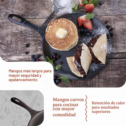 Vista 4 de Victoria - Sartén de hierro fundido tipo comal de 10.5 pulgadas con un mango largo, pre-curada con aceite de linaza, fabricada en Colombia