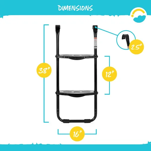 Vista 3 de SkyBound Escalera universal para cama elástica de 2 escalones, fácil de instalar, escalera de acero ultraduradera para marcos de trampolín de 32 a