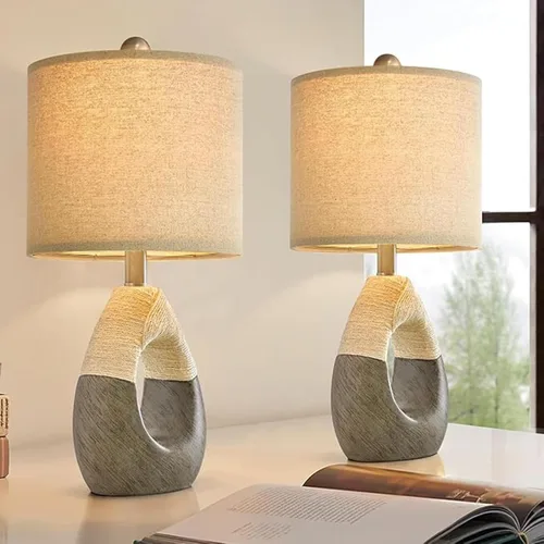 Vista 3 de OYEARS Juego de 2 lámparas de mesa bohemias de 19 pulgadas para dormitorio, sala de estar, adecuadas para espacios pequeños, lámpara de mesa de Gris
