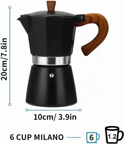 Vista 3 de MORDEN MS Olla Moka, cafetera espresso para estufa, cafetera italiana, cafeteras cubanas para estufa y cafetera de café expreso, color negro