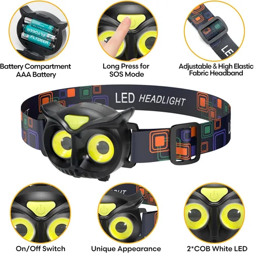 Vista 2 de Linterna frontal para niños, lámpara LED con 4 modos, IPX5 impermeable para la frente, linterna de cabeza para adultos y niños al aire libre