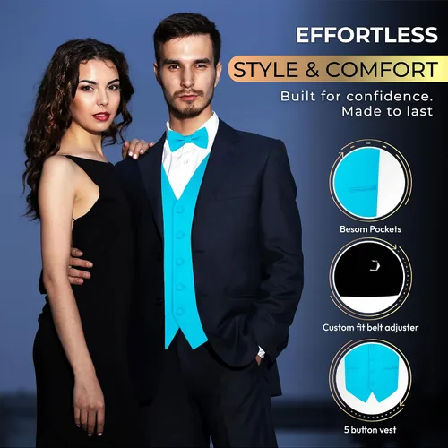 Vista 3 de Conjunto de chaleco formal sólido para hombre, esmoquin, chaleco y pajarita para traje o esmoquin