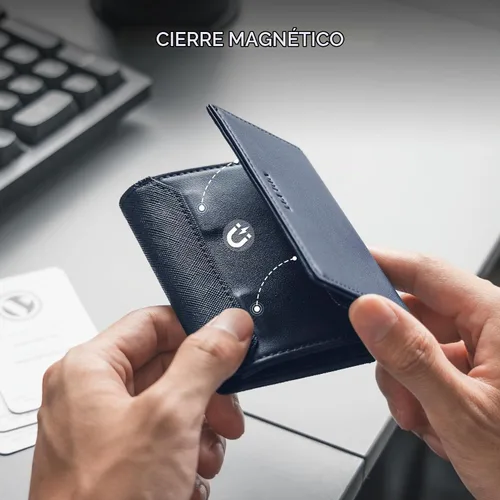 Vista 4 de VULKIT Tarjetero de cuero de primera calidad con bloqueo RFID con ventana de identificación, cierre magnético con capacidad para hasta 40 tarjetas