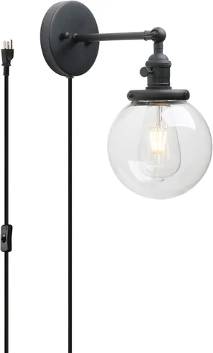 Vista 22 de PERMO Aplique de Pared Industrial Vintage con Mini Pantalla Globo Redonda de Vidrio Transparente Soplado a Mano de 5.9" (Cromado)