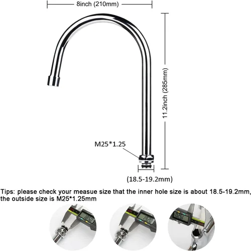 Vista 2 de COOLWEST Caño giratorio de cuello de cisne de 8 pulgadas para grifo de fregadero de cocina comercial, boquilla giratoria de 2.2 GPM, piezas