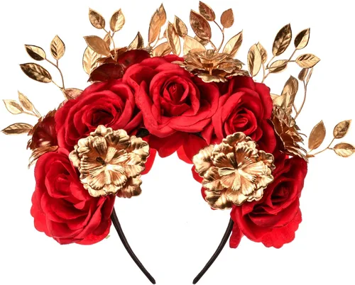 Vista 6 de Diadema de flores de La Catrina, disfraz de Halloween, corona de halo Negro Uva