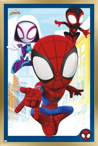 Vista 14 de Marvel Spidey and His Amazing Friends - Póster de pared grupal, 22.4 pulgadas de largo x 14.7 pulgadas de ancho, versión enmarcada de madera
