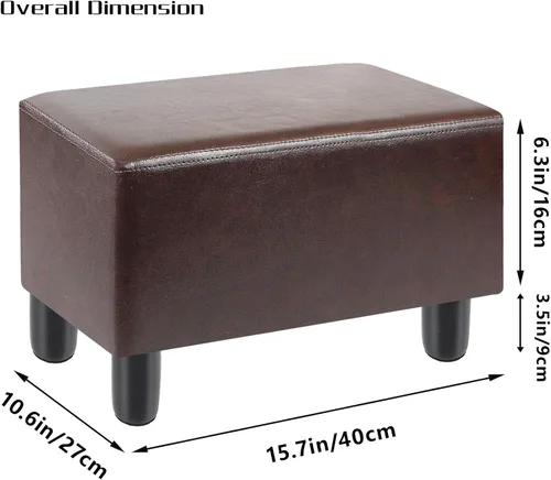Vista 2 de BRIAN & DANY Taburete de cuero sintético con patas de madera y asiento acolchado de espuma, reposapiés otomano pequeño, marrón