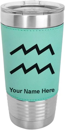 Vista 19 de LaserGram Vaso aislado al vacío de 20 onzas, signo del zodiaco, acuario, grabado personalizado incluido (cuero sintético, estilo béisbol)