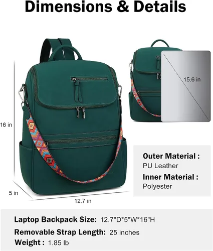 Vista 6 de FADEON Bolsos cruzados para mujer y mochila para laptop Colección Verde