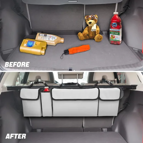 Vista 4 de AUCELI Organizador de Maletero para Auto, Organizador Colgante Grande para Asiento Trasero con Correas Ajustables, Bolsa de Carga Plegable