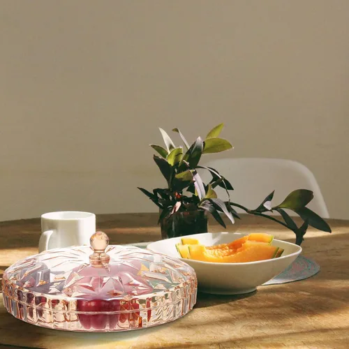 Vista 8 de YARDWE Bandeja de aperitivos con tapa, caja de plástico para dulces, soporte para frutos secos, bandeja redonda de frutas secas, bandeja