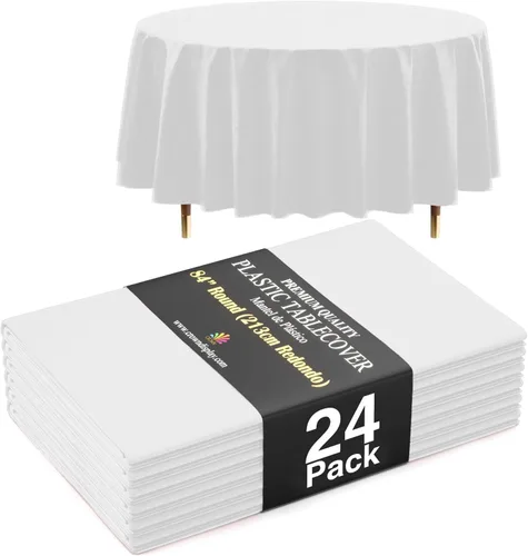 Vista 13 de Exquisite 66% Thicker Premium Aqua Round Tablecloth 0.5 Mil 6 Pack Plastic Table Cloth Disposable 84 Inch Round Plastic Tablecloth Won't Tear Easily