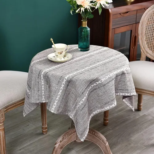 Vista 40 de NEWISHER Mantel cuadrado pequeño bordado rústico de 20 x 20 pulgadas, mantel de tela jacquard a rayas lavable para mesa de comedor para mesita