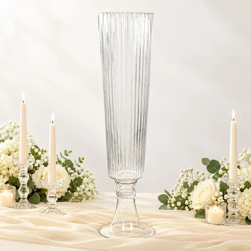 Vista 35 de Efavormart - Juego de 2 centros de mesa de trompeta con adornos de cristal transparente de 31 pulgadas, jarrón reversible de plástico para flores