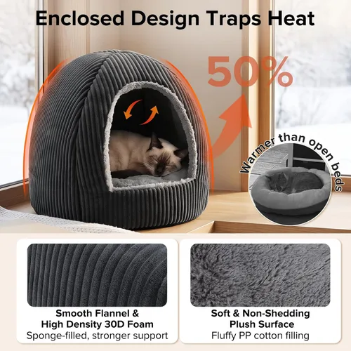Vista 5 de Camas para gatos 2 en 1 para gatos de interior, cama cerrada con almohada