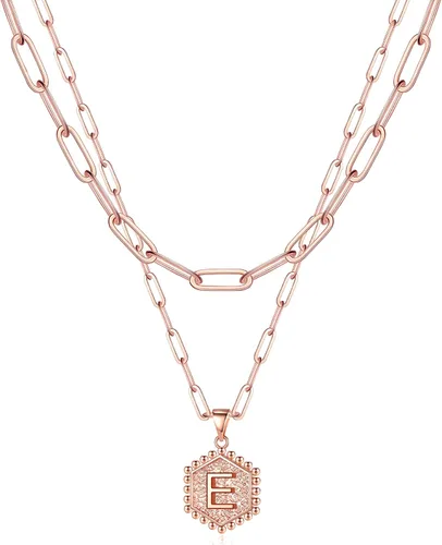 Vista 26 de M MOOHAM - Delicado collar de oro para mujer, de 14 quilates, en capas, lindos collares con letra hexagonal con inicial para mujer, regalos