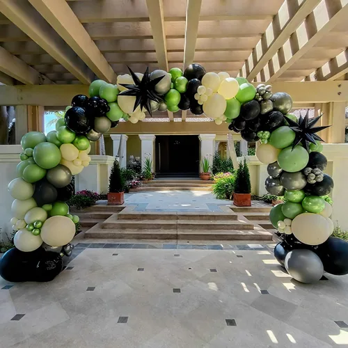Vista 4 de Globos verdes y negros, globos metálicos de 12 pulgadas, color plateado, verde, arena, blanco y negro, globos de fiesta de fútbol, helio, globos