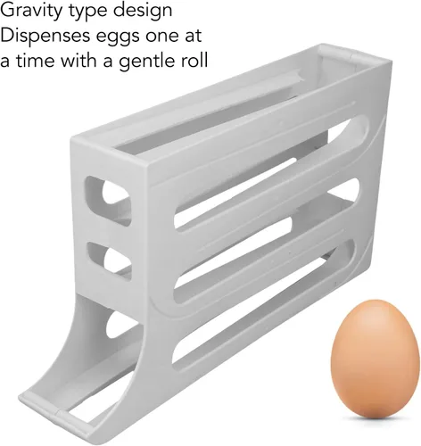 Vista 4 de Soporte para huevos para refrigerador, 60 unidades dispensador automático de huevos con 4 niveles y filas dobles, organizador de bandejas de huevos