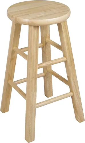 Vista 3 de PJ Wood Taburetes de cocina clásicos de asiento redondo de 24 pulgadas de alto para hogares, espacios de comedor y bares con asientos sin espalda, 4