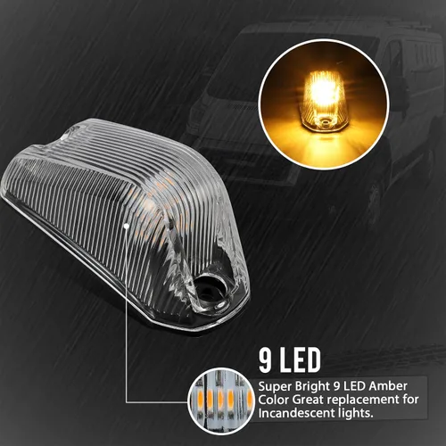 Vista 6 de Partsam 5 piezas Lentes de luces de posición para techo de cabina ahumadas con luces LED ámbar de repuesto para Ram ProMaster 2014 2015 2016 2017