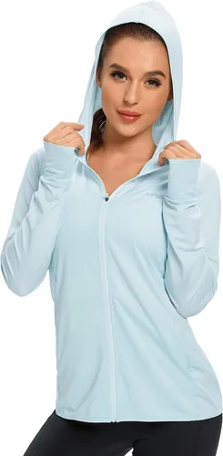 Vista 2 de Ropa de protección solar UPF 50+ para mujer, sudadera con capucha y protección solar con cremallera, SPF de manga larga, camisa para el sol, pesca