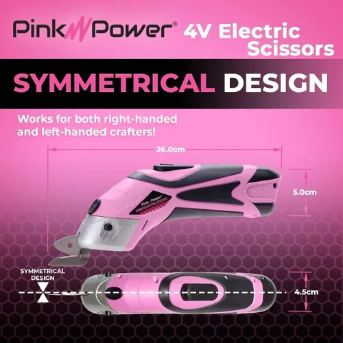 Vista 3 de Pink Power Tijeras Eléctricas Inalámbricas Cortador de Tela para Manualidades, Cajas, Costura, Alfombras y Álbumes de Recortes - Cizallas Rotativas