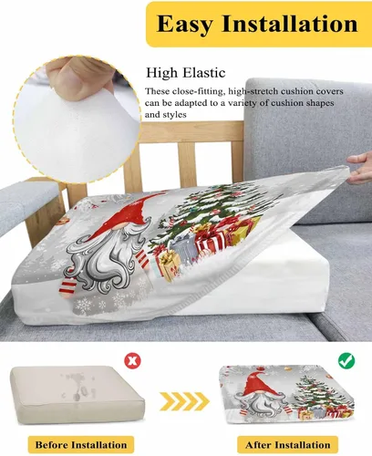 Vista 5 de Fundas de cojín elásticas para sofá de pino navideño, seccional, individual, en forma de L, para muebles, parte inferior elástica, hojas plateadas