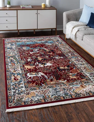 Vista 24 de Unique Loom Narenj Collection - Alfombra de área Birmingham (octágono de 5 pies 1 pulgada, azul/borgoña)