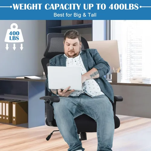 Vista 3 de Silla de oficina ergonómica, silla de escritorio de computadora de altura ajustable de 400 libras con soporte lumbar de esponja ajustable, silla